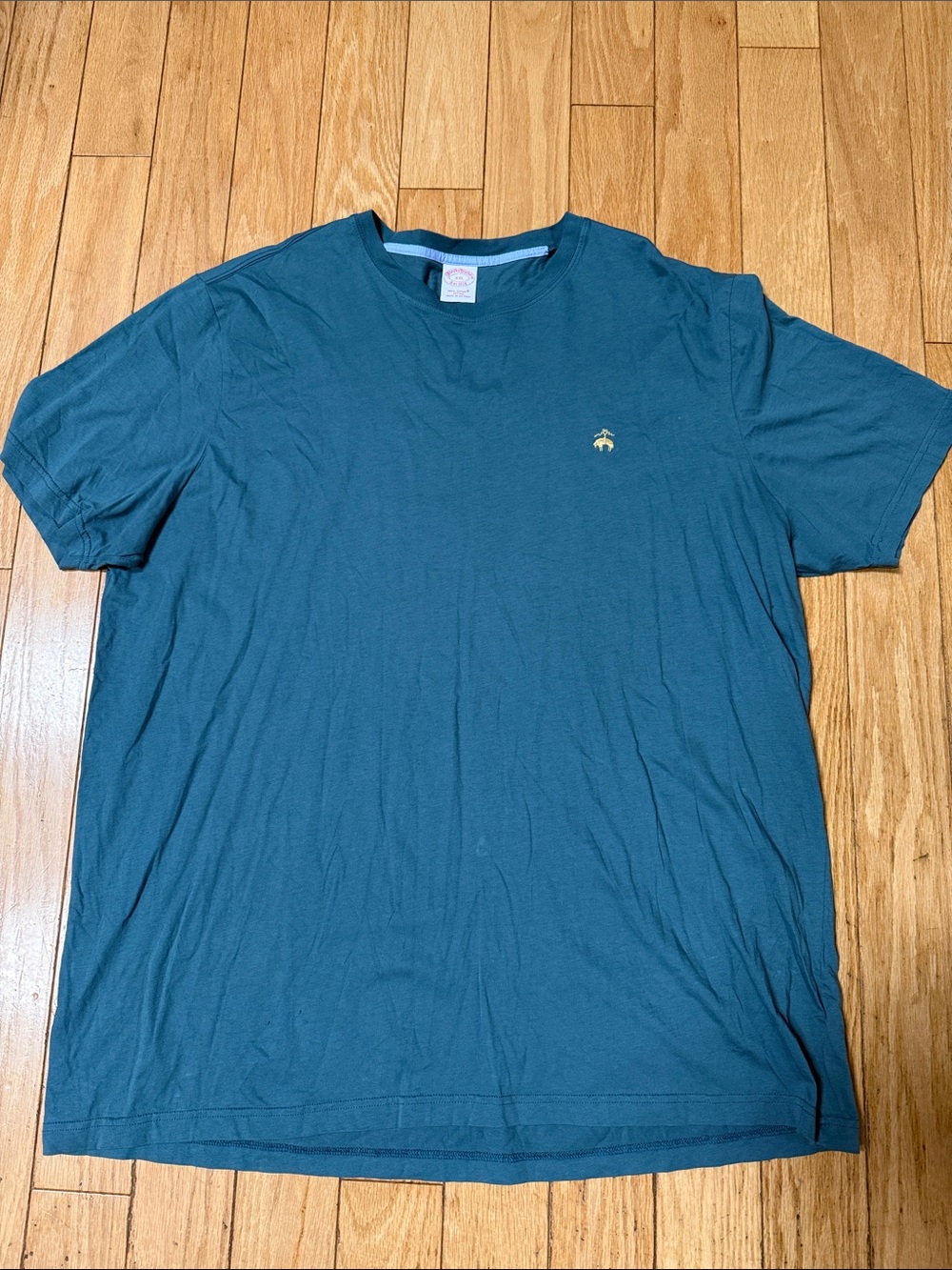 Brooks Brothers Teal Short Sleeve Crewneck Tee with Small Gold Bee Logo